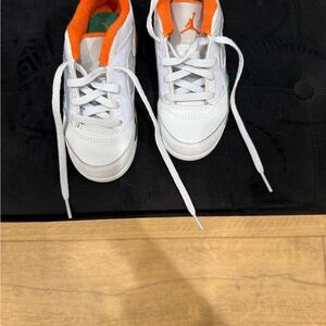 Jordan Kids White and Orange Sneakers